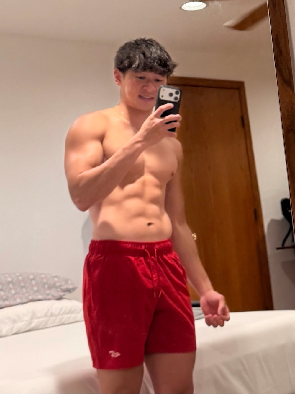 Men's Red Swim Shorts with Drawstring